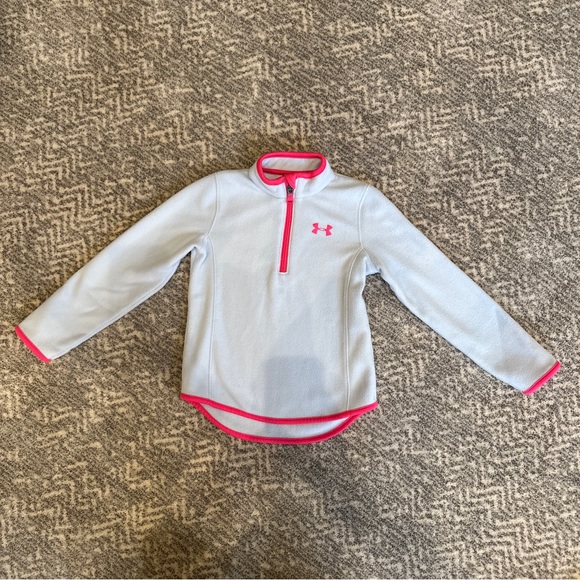 Under Armour 1/4 Zip Fleece Girls Pullover Light Blue And Pink Size 5 - Picture 1 of 4